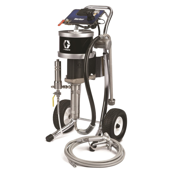 G30C09 - Pompa Merkur Graco 30:1 Airless, da 25cc (1,5 lpm), su Carrello, Pistola XTR5 con Ugello XHD519, Flessibile 7,6 mt, Filtro fluido e Pescante