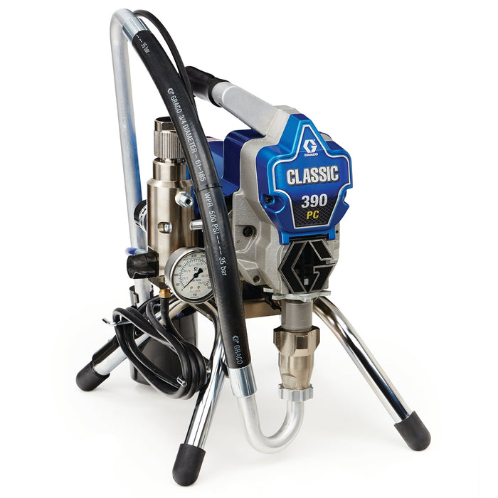 17C346 - Classic Sprayer,390,Pc,230V,Stand completo di Pistola a 4 dita FTX-E, Filtri (pistola + collettore), Flessibile BlueMax II 1/4 in. x 15 m, Ugello RAC X e protezione