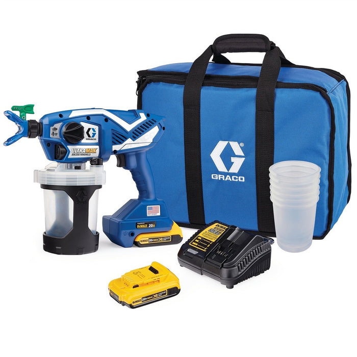 17P258 - Ultramax Sprayer Graco Completa di ugelli FFLP410 e FFLP14, Rac X, 2 Batterie 18V, Borsa